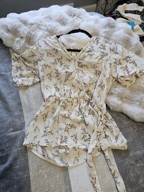 Sienna Sky Cream Floral Wrap Blouse with Tie